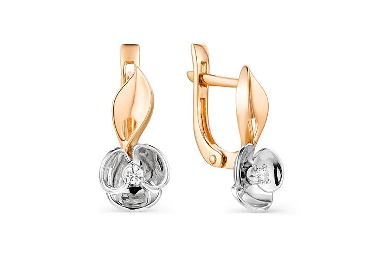 Серьги Цветы из красного золота с 2 бриллиантами