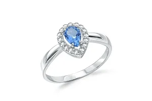 Кольцо из белого золота с топазом swiss и 16 фианитами