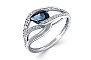 Кольцо из белого золота с топазом лондон и 42 фианитами