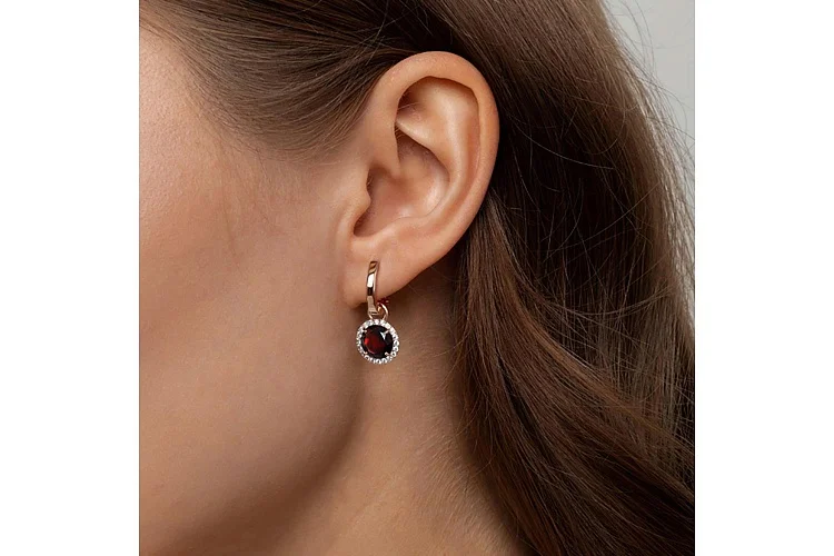 Подвеска серёг-трансформеров из красного золота с гранатом и 20 фианитами