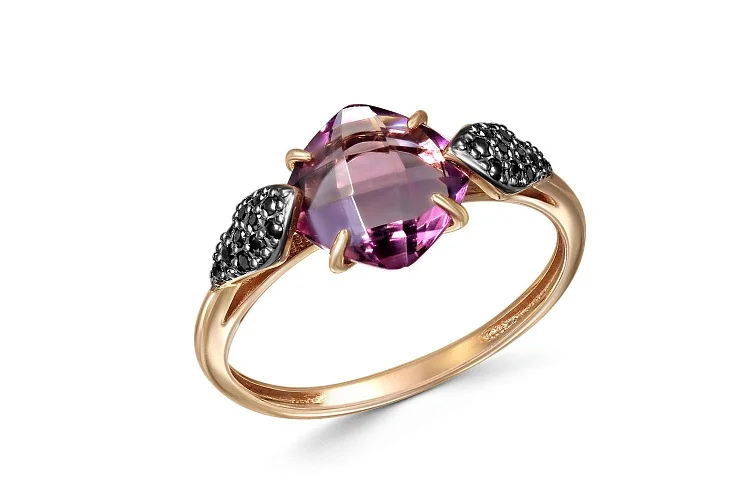 Кольцо из красного золота с ситаллом и 28 фианитами