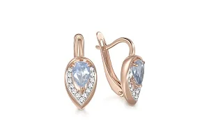 Серьги из красного золота с 2 топазами sky и 26 фианитами