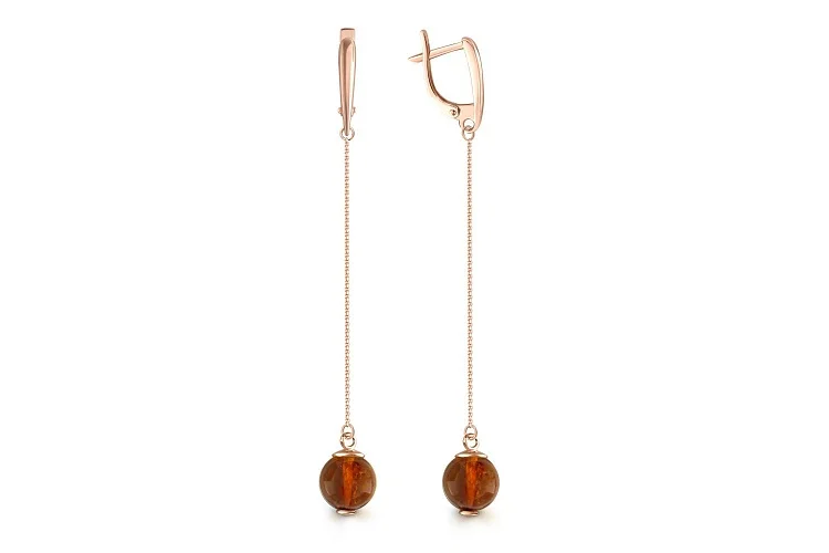 Серьги из красного золота с янтарём