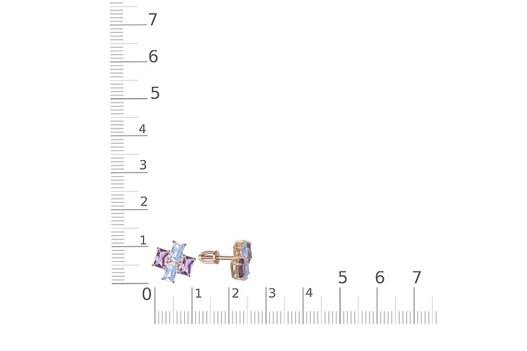 Серьги-пусеты из красного золота с 4 аметистами и 4 топазами sky