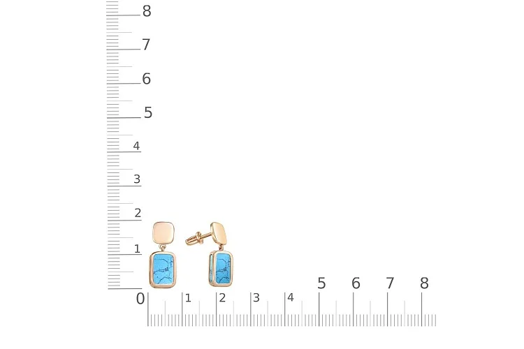 Серьги-пусеты Прямоугольники из красного золота с бирюзой