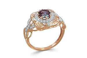 Кольцо из красного золота с александритом и 39 фианитами