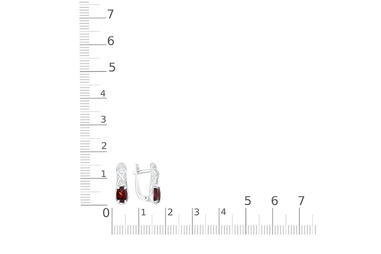 Серьги из белого золота с 2 гранатами и 14 фианитами