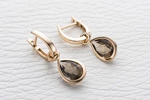 Серьги-трансформеры из красного золота с 2 раухтопазами