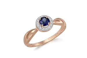 Кольцо из красного золота с сапфиром и 14 бриллиантами