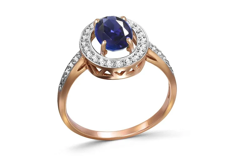 Кольцо из красного золота с сапфиром и 32 бриллиантами