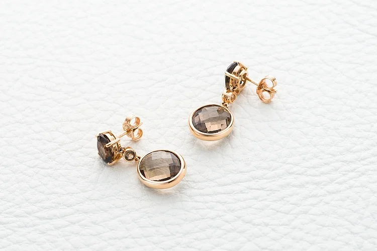 Серьги-пусеты из красного золота с 6 раухтопазами