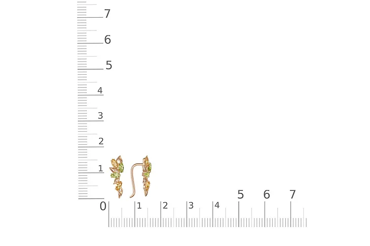 Серьги из красного золота с 4 хризолитами и 4 цитринами