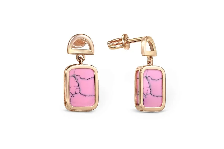 Серьги-пусеты Прямоугольники из красного золота с бирюзой