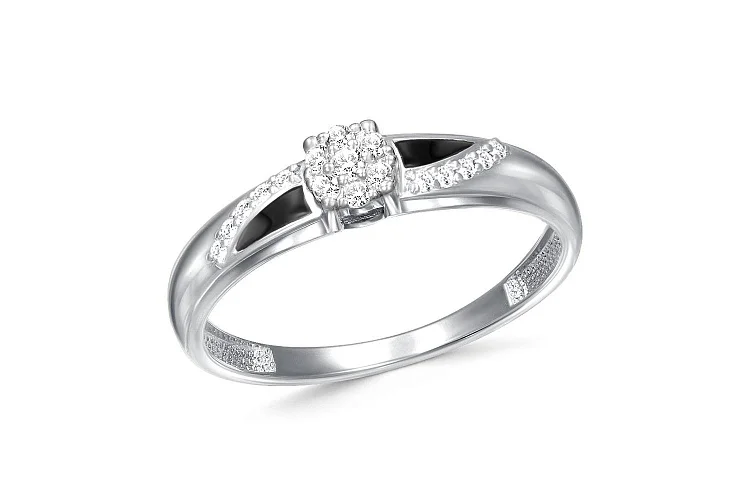 Кольцо Малинка из белого золота с 17 бриллиантами