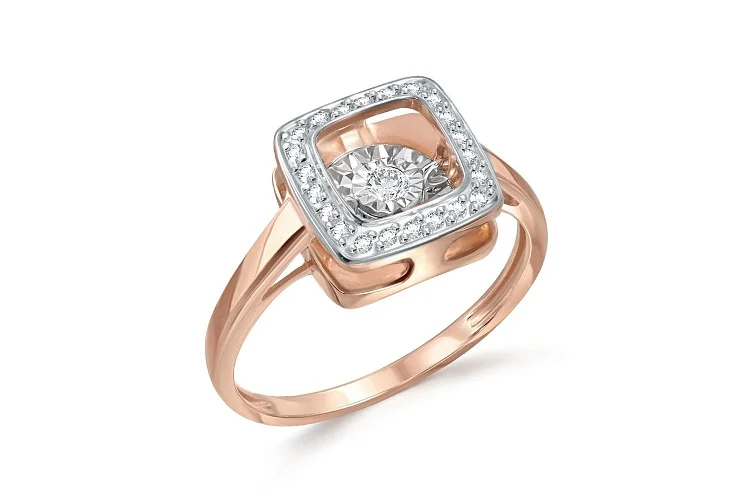 Кольцо Квадрат из красного золота с 23 бриллиантами