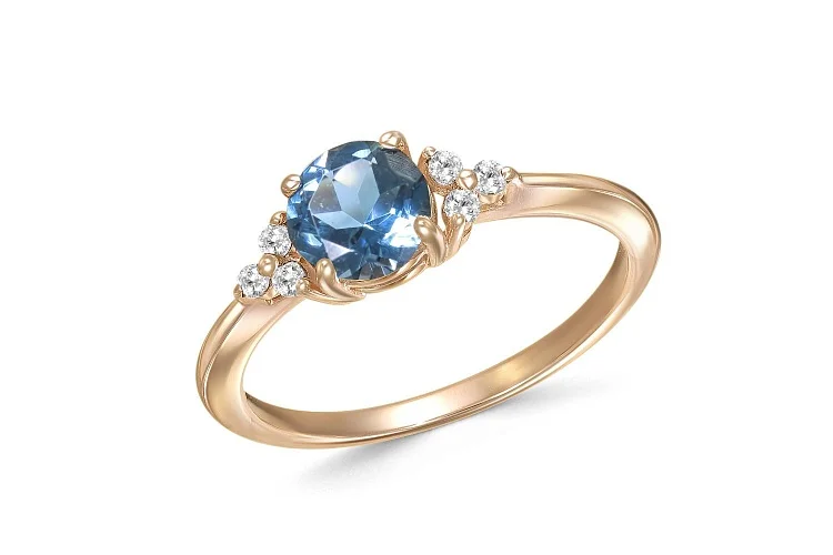 Кольцо из красного золота с топазом лондон и 6 фианитами