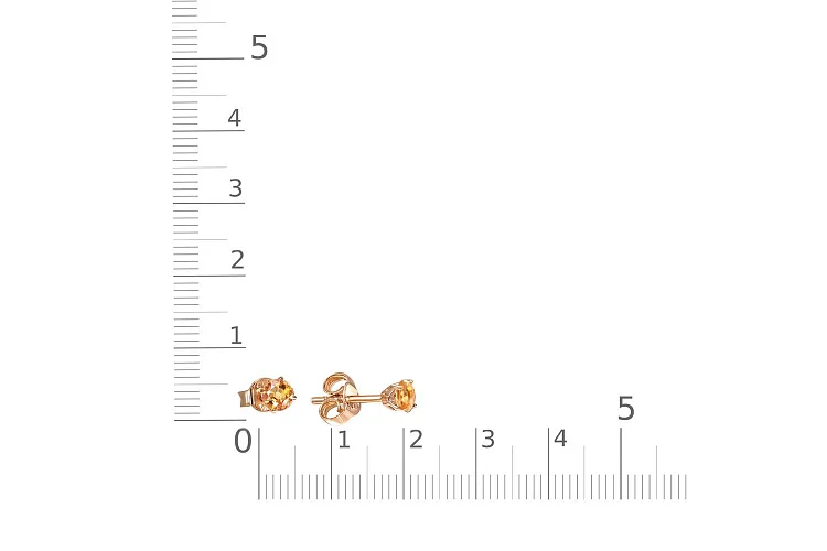 Серьги-пусеты из красного золота с 2 цитринами