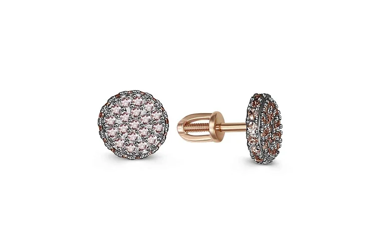 Серьги-пусеты из красного золота с 70 фианитами