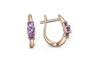 Серьги из красного золота с 6 аметистами