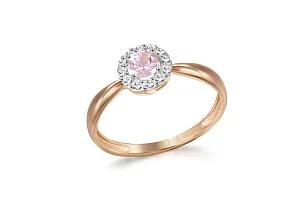 Кольцо из красного золота с ситаллом и 8 фианитами