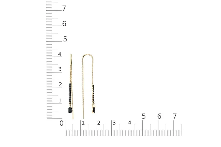 Серьги-продёвки Дорожки из жёлтого золота с 22 фианитами