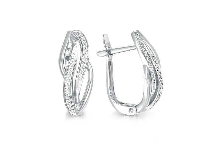 Серьги из белого золота с 40 фианитами