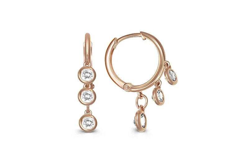 Серьги из красного золота с 6 фианитами