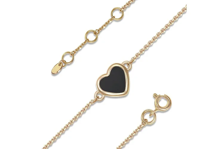 Браслет детский с Сердцем с ониксом из жёлтого золота