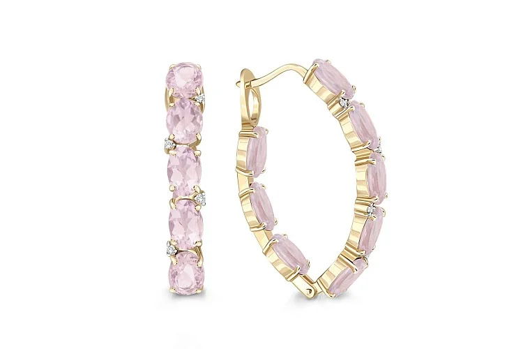 Серьги из жёлтого золота с 16 кварцами и 8 фианитами