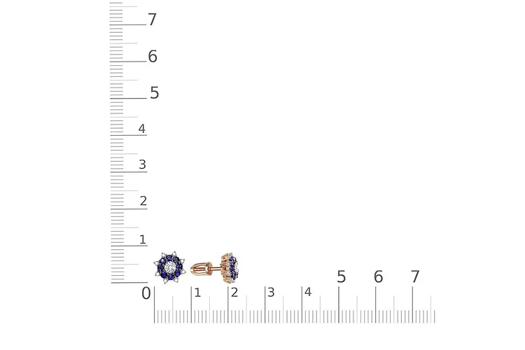 Серьги-пусеты из красного золота с 16 корундами и 18 фианитами