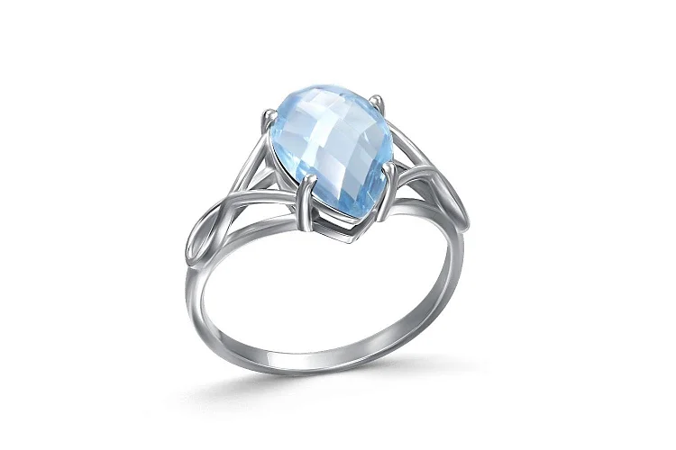 Кольцо из белого золота с топазом sky