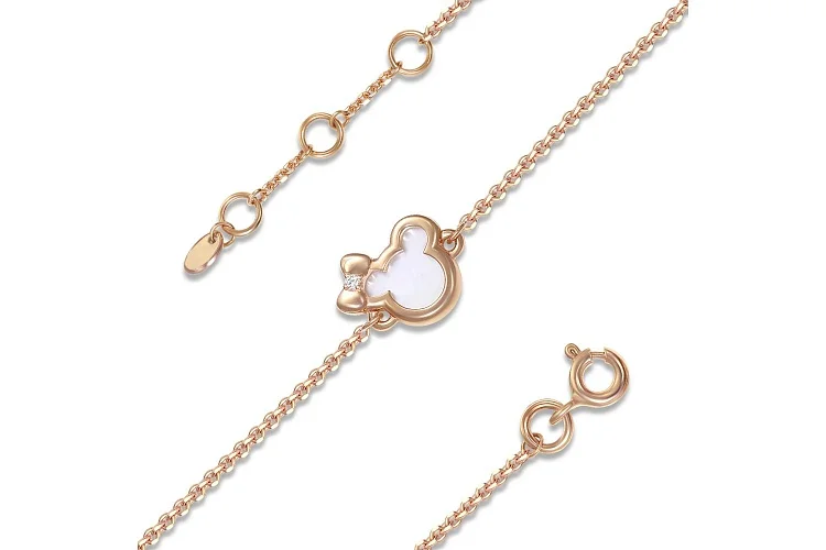 Детский браслет Мишка из красного золота с перламутром и фианитом