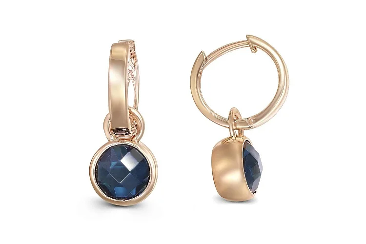 Серьги-трансформеры из красного золота с 2 кварцами