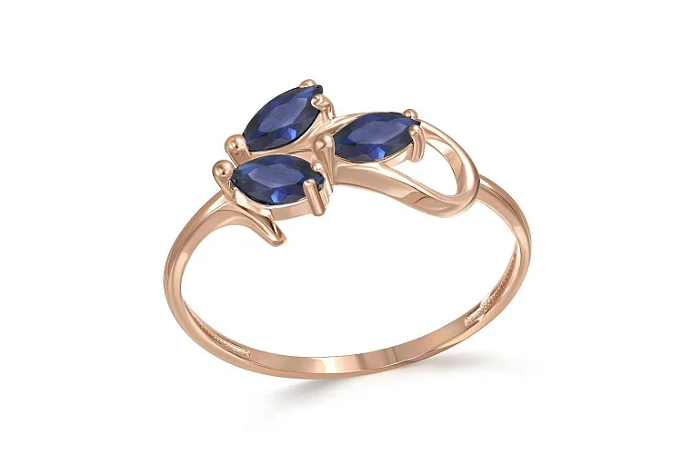 Кольцо из красного золота с 3 сапфирами