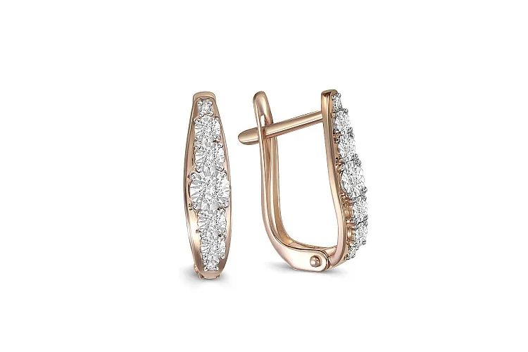 Серьги Дорожки из красного золота с 14 бриллиантами