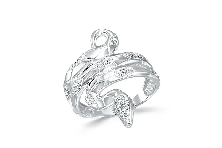 Кольцо Змея из белого золота с 64 фианитами