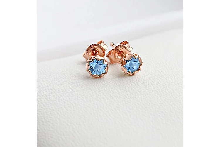 Серьги-пусеты из красного золота с 2 топазами swiss