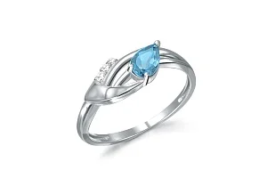Кольцо из белого золота с топазом swiss и 3 фианитами