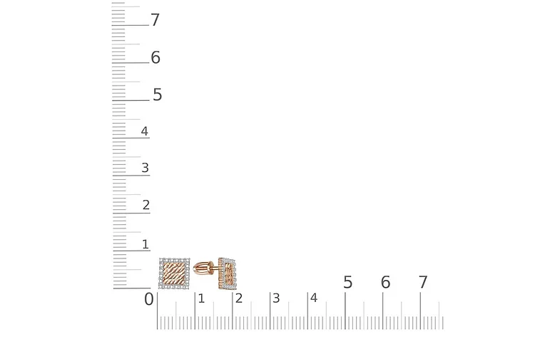 Серьги-пусеты Квадраты из красного золота с 40 фианитами