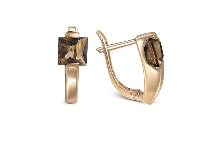 Серьги из красного золота с 2 раухтопазами