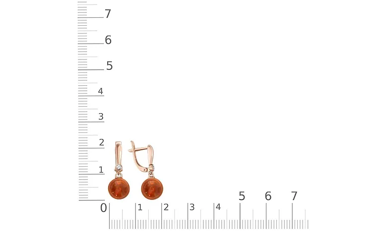 Серьги из красного золота с янтарём и 2 фианитами
