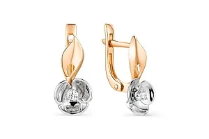 Серьги Цветы из красного золота с 2 бриллиантами