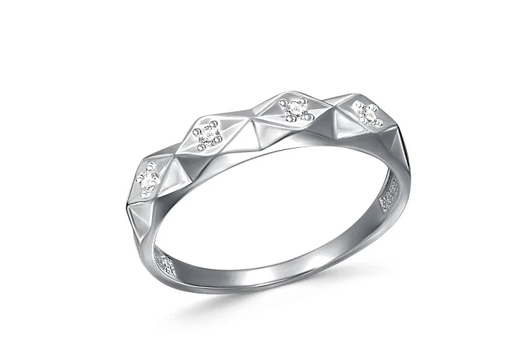 Кольцо из белого золота с 4 фианитами