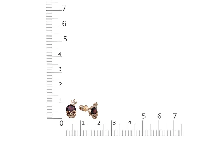 Детские серьги-пусеты Короны из красного золота с 2 гранатами и 2 фианитами