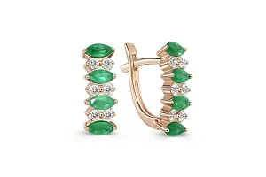 Серьги Дорожки из красного золота с 8 изумрудами и 12 бриллиантами