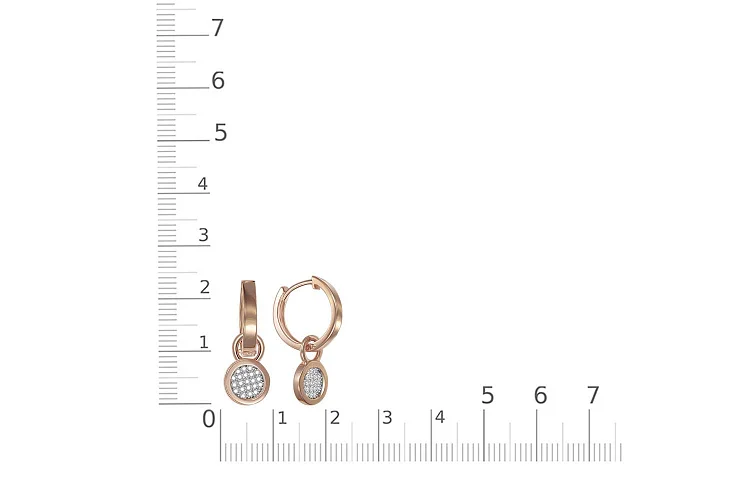 Серьги-трансформеры из красного золота с 42 фианитами