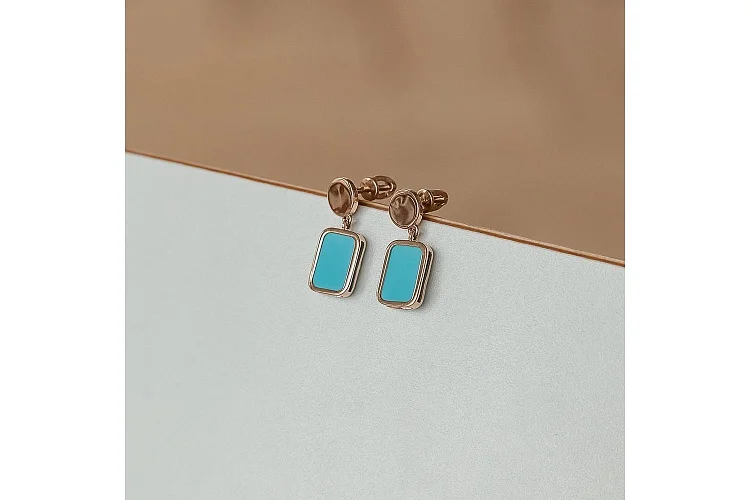 Серьги-пусеты Прямоугольники из красного золота с бирюзой