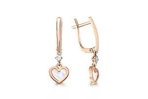 Серьги Сердца из красного золота с перламутром и 2 фианитами