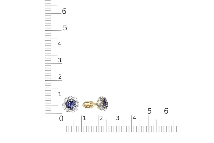 Серьги-пусеты Малинки из жёлтого золота с 42 фианитами