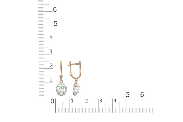 Серьги из красного золота с 2 опалами и 40 фианитами